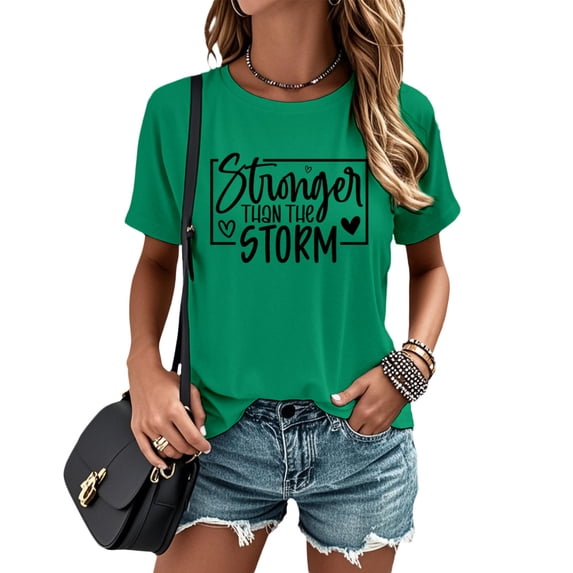Ankishi Womens Funny Shirts Stronger Than The Storm Summer Graphic Tees Casual Crew Neck Tops Short Sleeve for Travel Dating