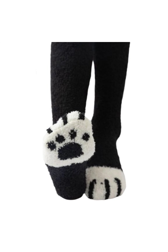 Womens Fuzzy Socks Fuzzy Cat Paw Preppy Knee High Socks Cute Fall Winter Stockings for Home Travel Dating