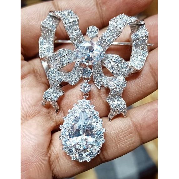 Ankita Gemstones Cubic Zircon 925 Silver Brooch Gift for Her Silver Zircon Unisex Brooch Pin
