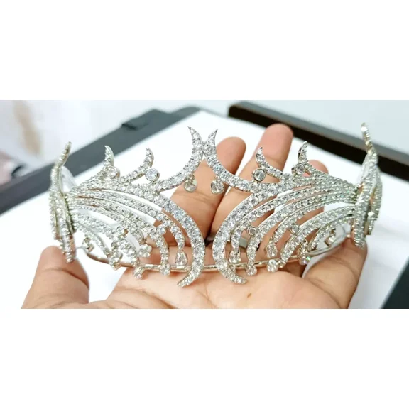 Ankita Gemstones Cubic Zircon 925 Silver Tiara Wedding Gift Woman Crown