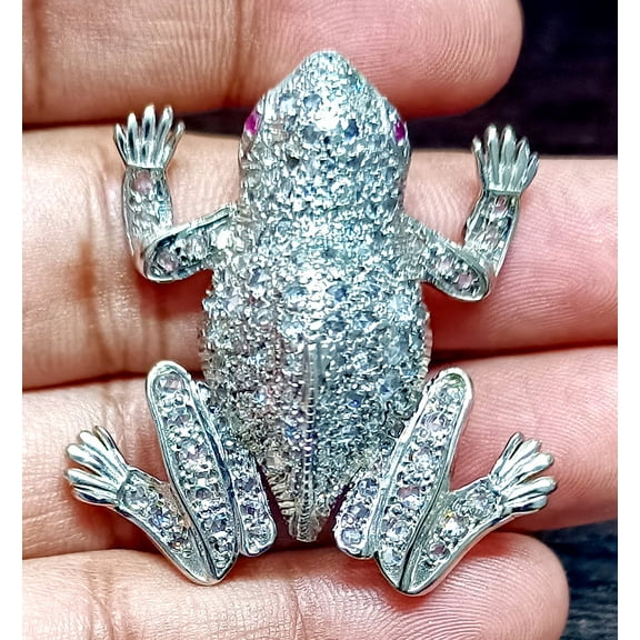 Ankita Gemstones Cubic Zircon Sterling Silver Brooch Unisex Frog Style Pin Gift For Him /Her