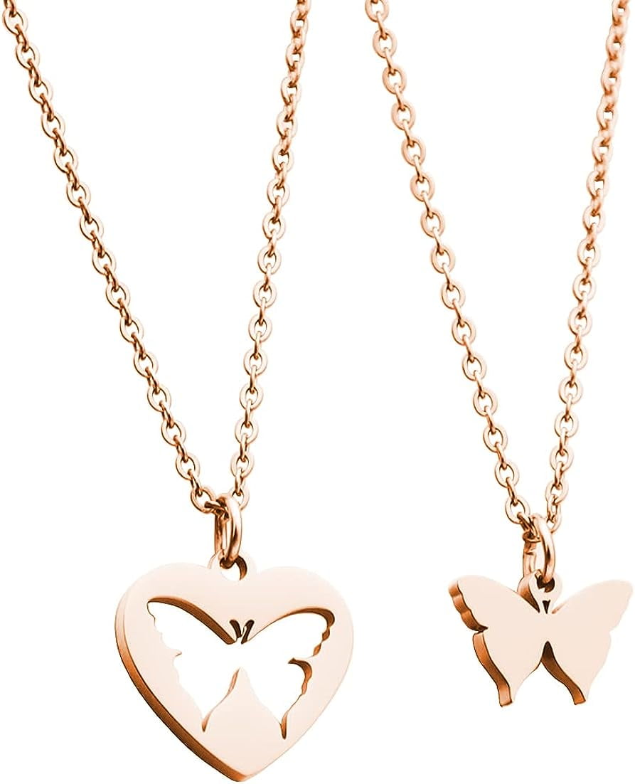 Ankiyabe Mother Daughter Necklace Gift Matching Mom and Daughter Necklaces Set Heart Cut Out
