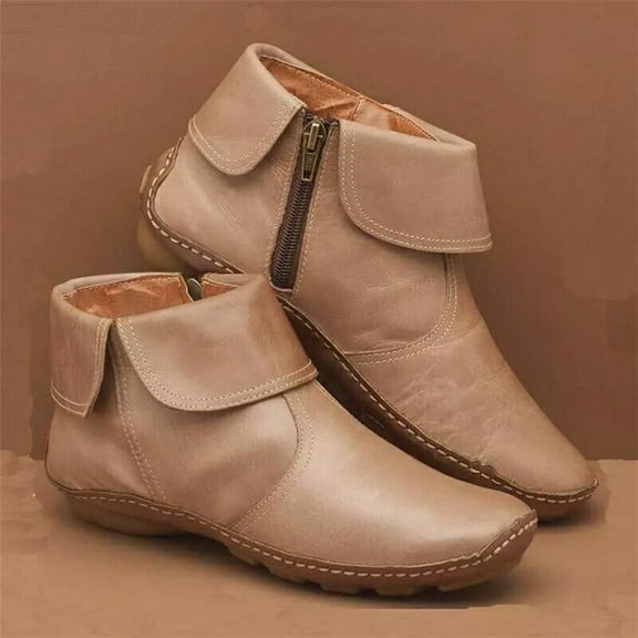 Ankle Booties for Women, Flat Heel Short Boots, Fashion Casual Pull-On Boots