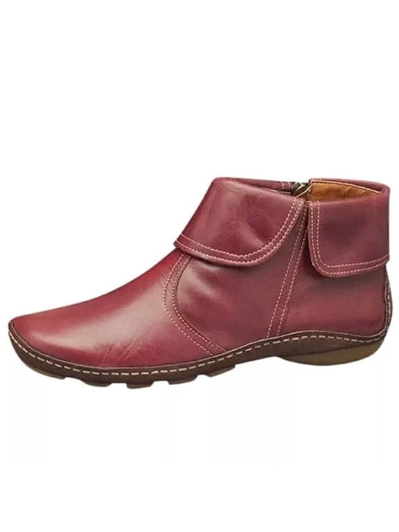 Ankle Booties for Women, Flat Heel Short Boots, Fashion Casual Pull-On Boots
