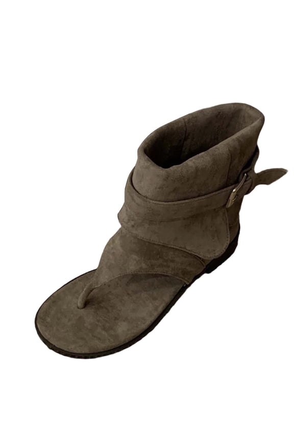 Gray Female French Style Denim Booties With Toe Post Sandals For Casual And Versatile Outfits