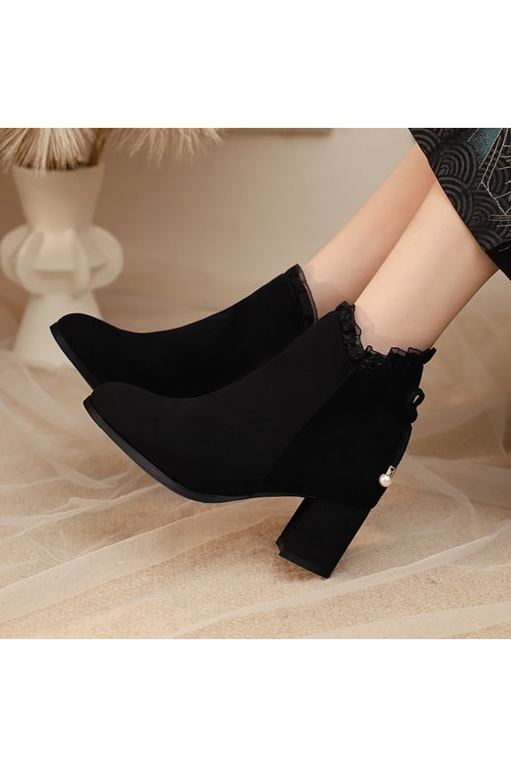 Ankle Boots For Women Wide Ankle Tie Knot Side Zipper Round Toe Heels Boots For Women