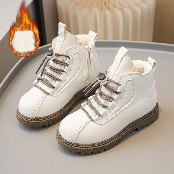 Ankle Boots,Girls Boots Fashion Autumn Sports Flat Thick Bottom for Kids PU Upper Comfortable Boots for Outdoor,Ankle Booties,05 White,11-11.5 Years