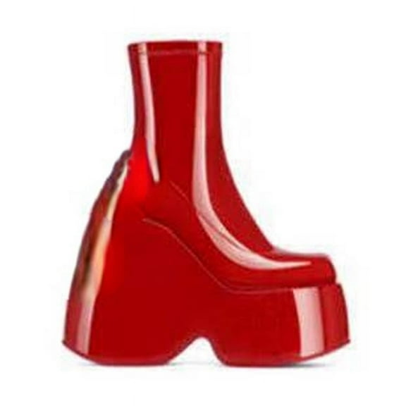 Ankle Boots Platform Round Toe High Heel?Combat Boots (6, Red)