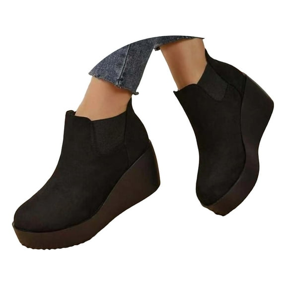 Ankle Boots Winter Shoes Women Retro Suede Ankle Boots on Round Toe Low Heel Platform Booties Comfort Casual Footwear for Daily Wear