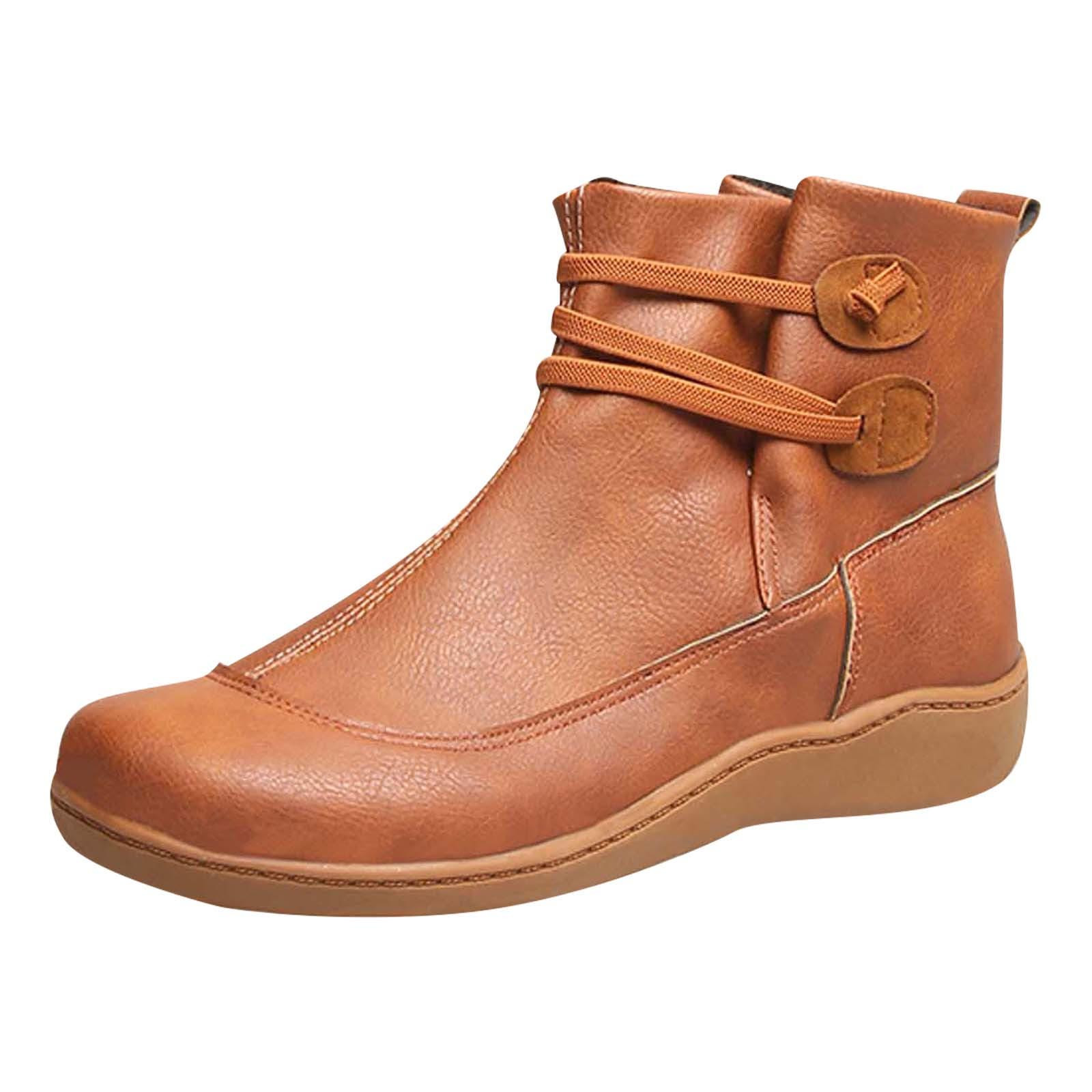 Juebong Ankle Boots for Women Arch Support Womens Low Heel Fashion Lace Up Zipper Booties Casual Walking Short Bootie Slip On Vintage Leather Ladies