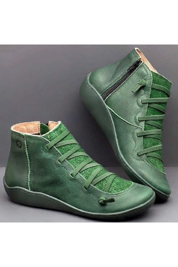 Ankle Boots for Women Arch Support Womens Low Heel Fashion Lace Up Zipper Booties Casual Walking Bootie Slip On Vintage Leather Ladies Sneaker Spring Fall Winter Outdoor Flat Shoes