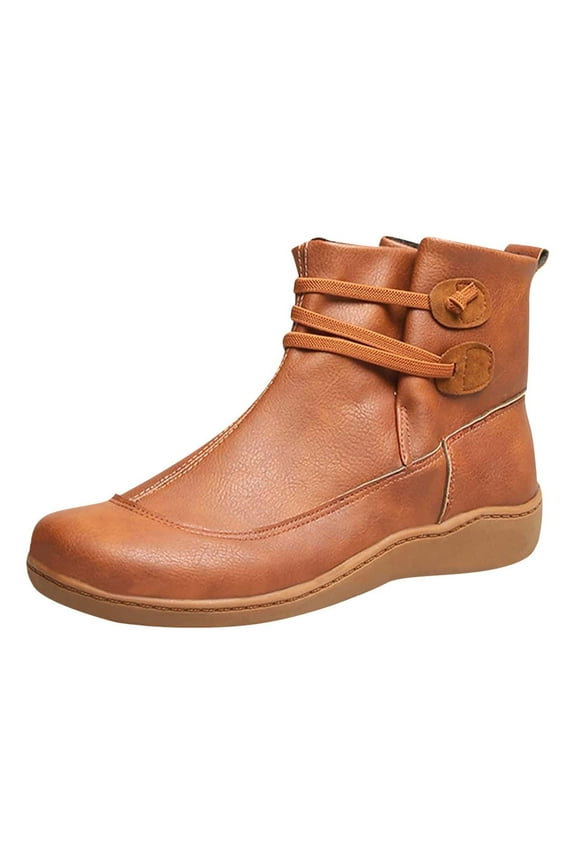 Ankle Boots for Women Arch Support Womens Low Heel Fashion Lace Up Zipper Booties Casual Walking Short Bootie Slip On Vintage Leather Ladies Sneaker Fall Winter Outdoor Flat Roman Shoes