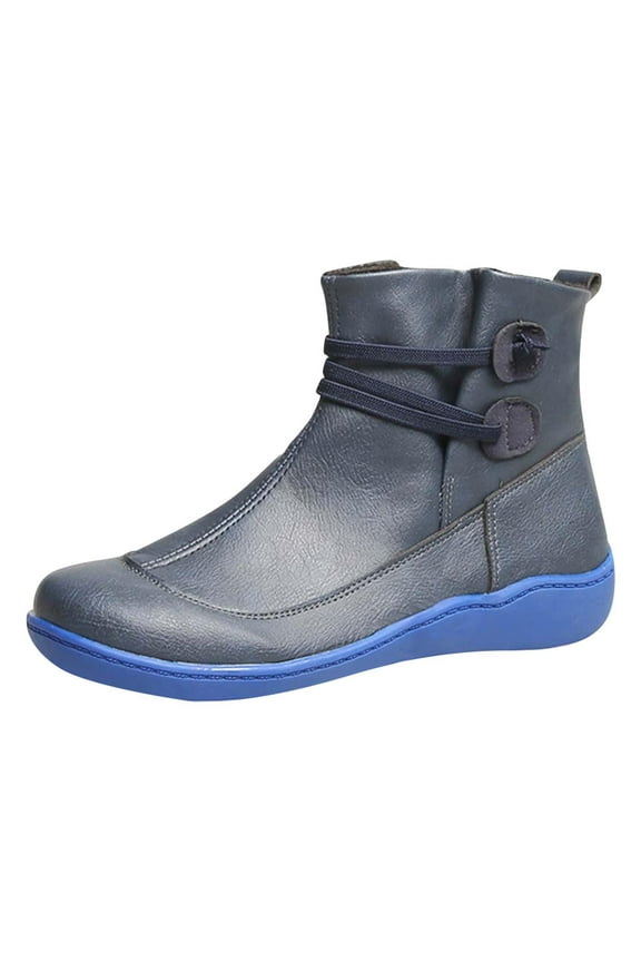 Ankle Boots for Women Arch Support Womens Low Heel Fashion Lace Up Zipper Booties Casual Walking Short Bootie Slip On Vintage Leather Ladies Sneaker Fall Winter Outdoor Flat Roman Shoes