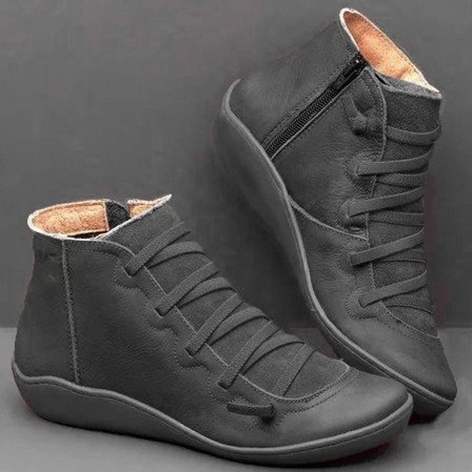 Ankle Boots for Women Arch Support Womens Low Heel Lace Up Zipper ...