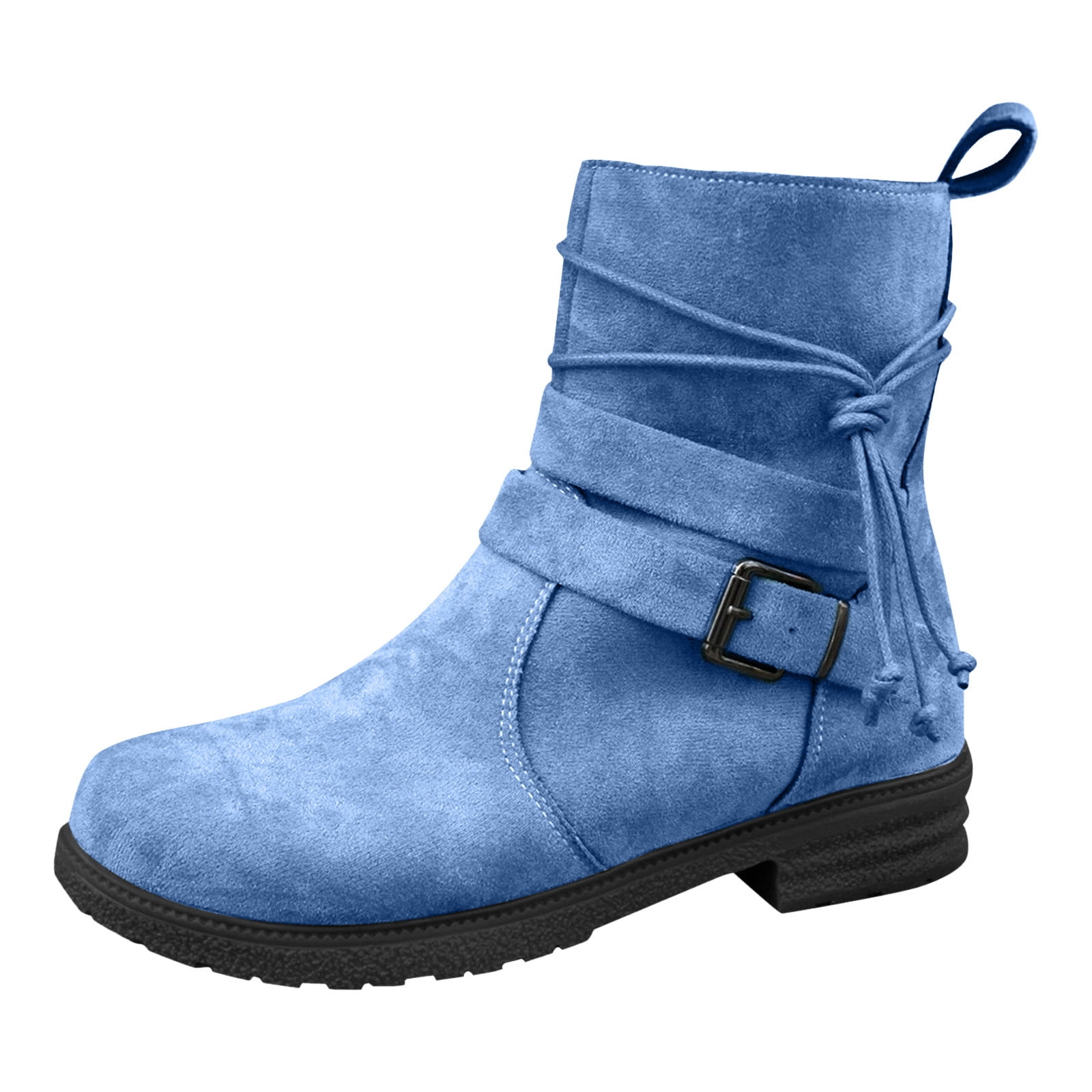 Ankle Boots Women Autumn Winter Square Heel Solid Color Suede Zipper ...