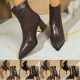 thumbnail image 1 of Ankle Boots Women Chunky Mid Heel Pointy Toe Booties Casual Outdoor Dressy Comfortable Short Boots Winter Shoes for Women Brown 7.5, 1 of 10