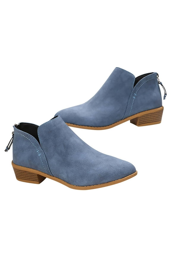 Ankle Boots Women Cowboy Boots Comfortable Pull On Zipper Chunky Heel Pointed Toe Embroidered Western Cowgirl Boots Girls Ladies Retro Tall Boot Blue 8.5