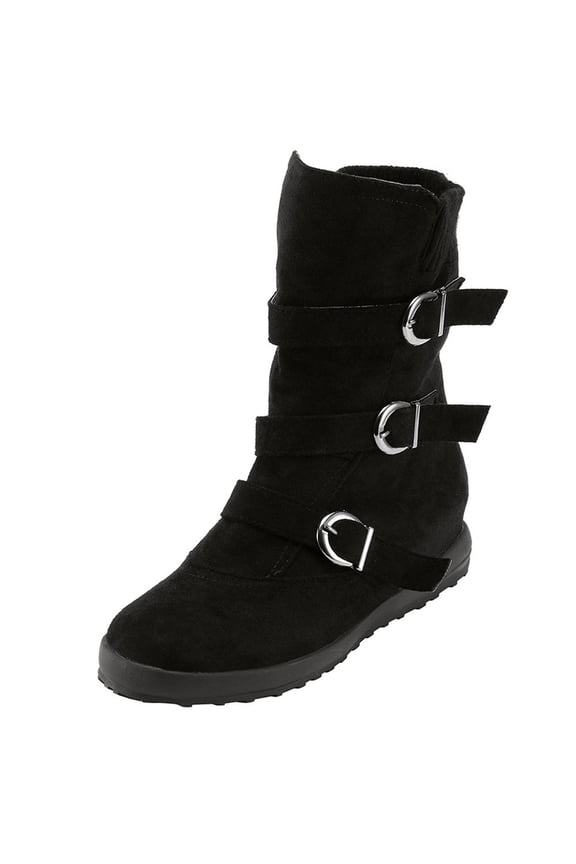 Ankle Boots For Women Flat Cotton Winter Buckle Fashion Ladies Casual Ankle Boots Side Zip Black Classic Faux Leather Chelsea Boot Western ShoesUS Size 4 5 6 7 8 9