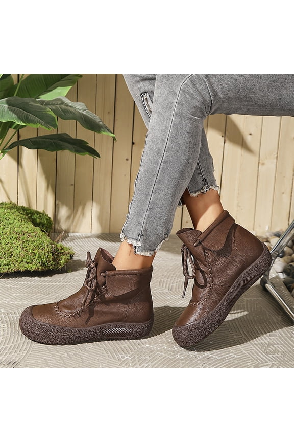 Ankle Boots for Women No Heel Orthopedic Low Heel Arch Support Short Ankle Bootie Lace Up Side Zipper Vintage Casual Flat Shoes for Women 2026 Comfortable Wide 𝐃iabetic Damping Loafers Shoes