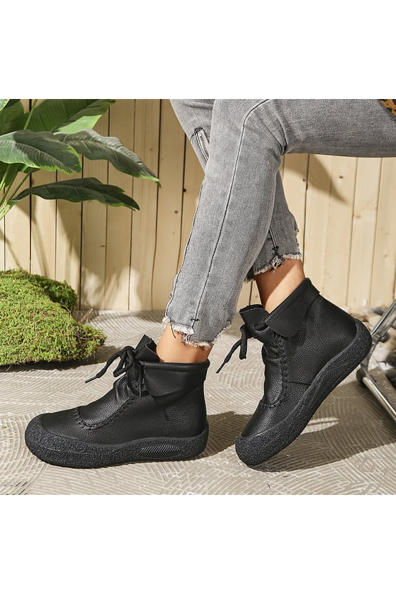 Ankle Boots for Women No Heel Orthopedic Low Heel Arch Support Short Ankle Bootie Lace Up Side Zipper Vintage Casual Flat Shoes for Women 2026 Comfortable Wide 𝐃iabetic Damping Loafers Shoes