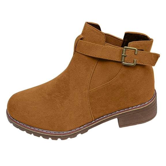Ankle Boots Women Retro Solid Color Plus Size Suede Heel Belt Buckle Ankle Boot Womens Booties Brown 42