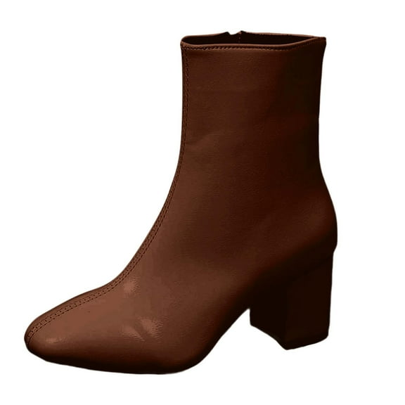 Ankle Boots for Women Stylish Round Toe Leather Sole Heel Mid Calf Boots for Zip Up Ankle Booties Comfortable Footwear Casual Winter Fashion Shoes Pu 41 Size