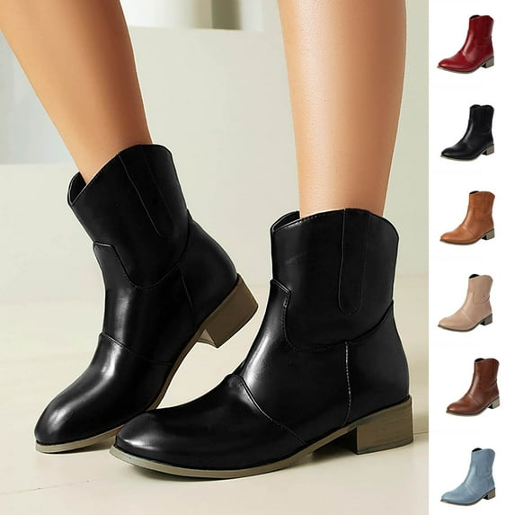 Ankle Boots Women Thick-Soled Chunky Low Heel Pointy Toe Booties Fashion Casual Warm Comfortable Fall Winter Shoes for Women Red 7