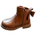 thumbnail image 1 of Ankle Boots for Girls Cute Bow Zip up RIding Boots Low Heel PU Leather Kids Short Booties Walking Shoes, 1 of 7