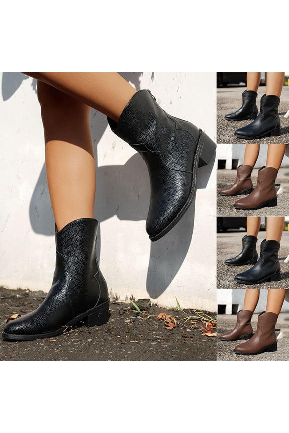 Ankle Boots for Women Casual Daily Versatile Chunky Heel Round Toe Low Heels Fall Winter Trendy Zipper Party Short Boots