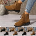 thumbnail image 1 of Ankle Boots for Women Chunky Heel Round Toe Lace Up Side Zipper Solid Color Womens Winter Shoes Black 9, 1 of 10