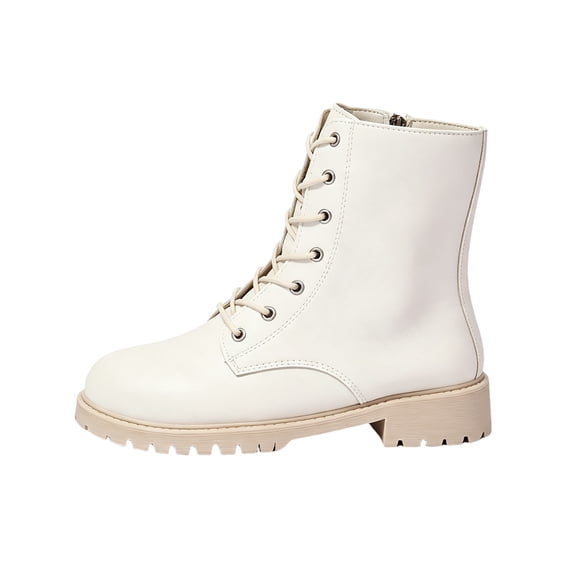 Ankle Boots for Women Combat Boots Lace Up Side Zipper Round Toe Lug Sole Mid Cal fBooties Vintage Look Womens Shoes for Fall Winter