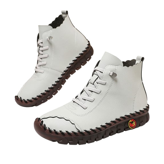 Ankle Boots for Women Fashion Stitching Leather Soft Sole Antislip Lace up Fall Booties Casual Round Toe Walking Shoes Gray Size 6