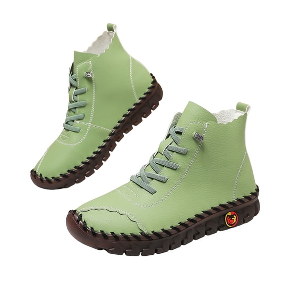 Ankle Boots for Women Fashion Stitching Leather Soft Sole Antislip Lace up Fall Booties Casual Round Toe Walking Shoes Green Size 10