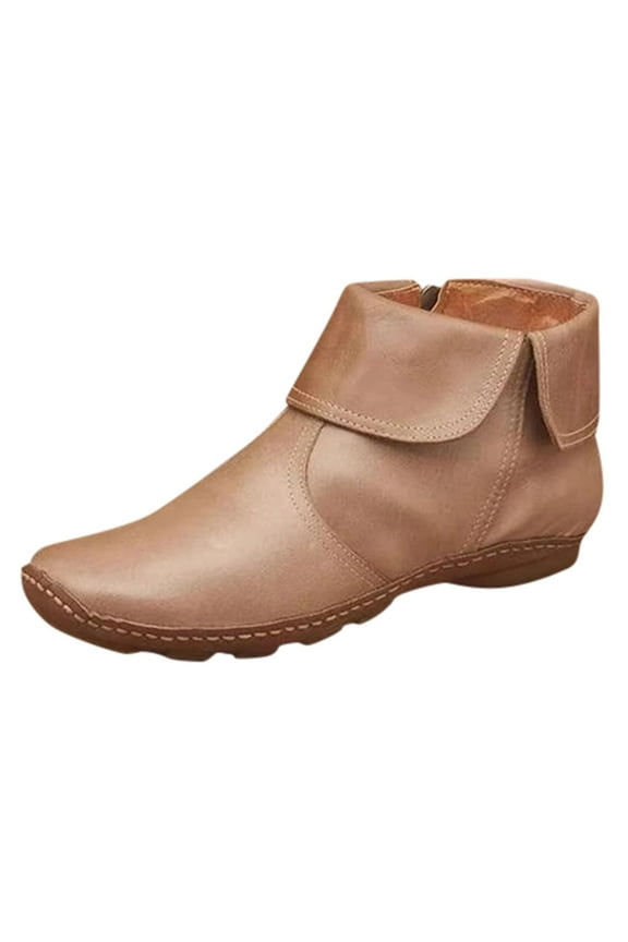 Ankle Boots for Women Flat Heel Side Zipper Fall Winter Outdoor Waterproof Short Booties Non Slip Round Toe Boots