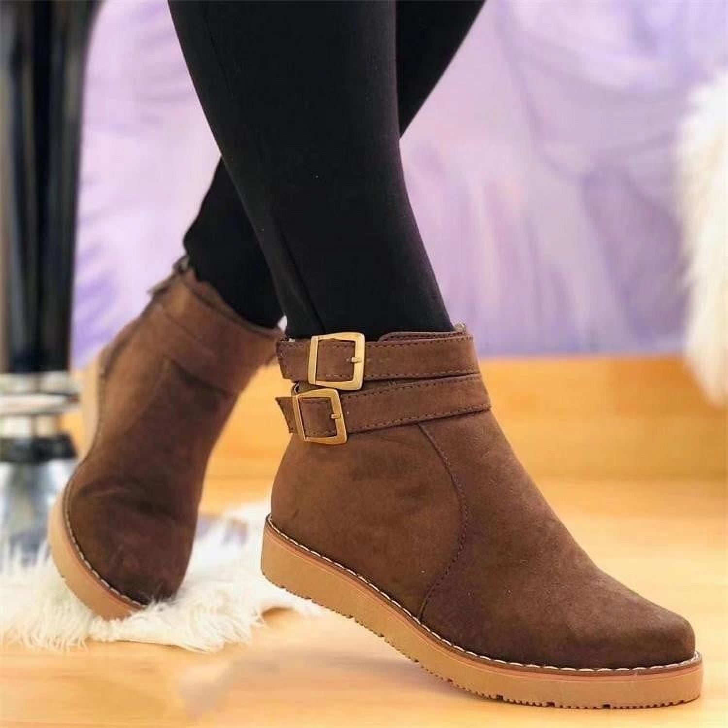 Ankle Boots for Women Flat Low Heel Zipper Booties Casual Walking Short Bootie Ladies Fall Winter Outdoor Flat Shoes Walmart