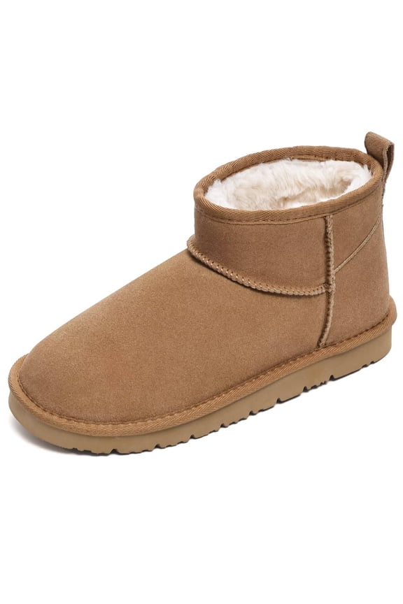 Ankle Boots for Women Genuine Suede Short Winter Snow Boot with Cozy Memory Foam