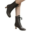 thumbnail image 1 of Ankle Boots for Women Lace up Round Toe Kitten Heel 70s Witch Booties Vintage Leather Fall Winter Mid Calf Dress Boots Brown Size 7.5, 1 of 7