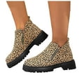 thumbnail image 1 of Ankle Boots for Women Lug Sole Chunky Heel Leopard Print Leather Zipper Short Fall Booties Casual Round Toe Slip on Loafers, 1 of 7