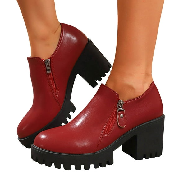 Ankle Boots for Women Lug Sole Chunky Heel Vintage Leather Zipper Fall Booties Dressy Business Casual Shoes