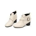 thumbnail image 1 of Ankle Boots for Women Round Toe Soft Splice Leather Buckle Ankle Strap Block Heel Dress Booties Fall Winter Casual Short Boots White Size 7.5, 1 of 6