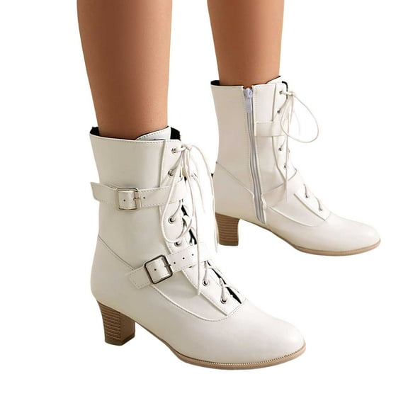 Ankle Boots for Women Round Toe Vintage Victorian Gothic Short Booties Kitten Heel Lace up Buckle Strap Side Zipper Fall Boots