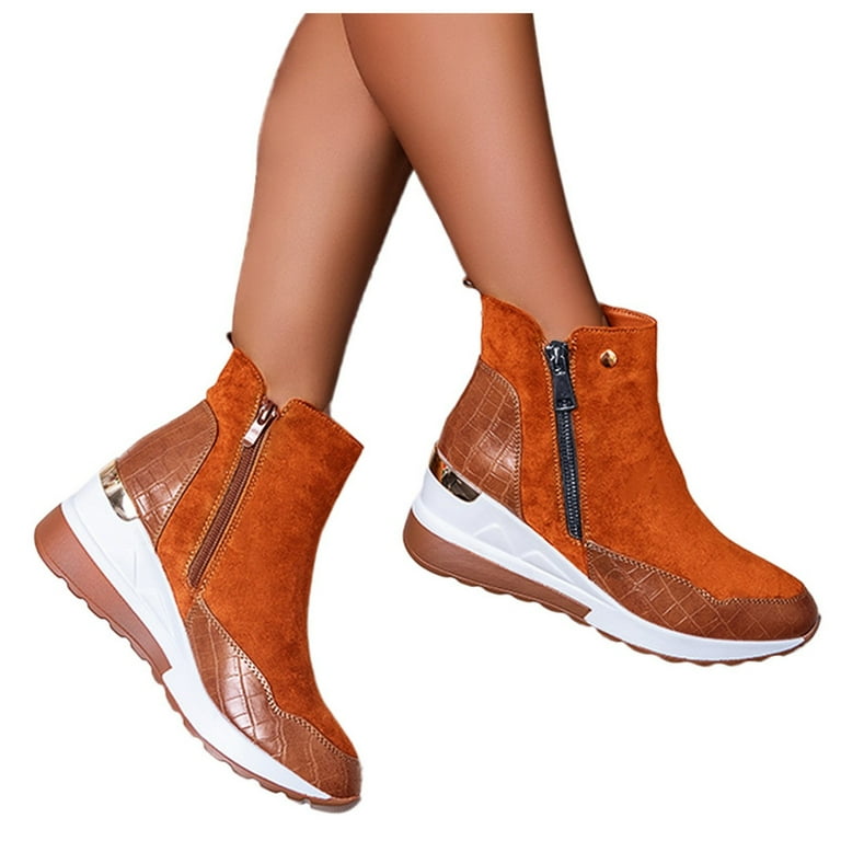 Ankle Boots for Women Side Zipper Round Toe Flat Booties Casual Boots for Women Walmart