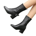 thumbnail image 1 of Ankle Boots for Women Square Toe Retro Leather Fall Winter Dress Short Booties Buckle Strap Zip up Chunky Block Heel Mid Calf Boots, 1 of 7