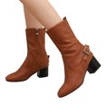 thumbnail image 1 of Ankle Boots for Women Square Toe Retro Leather Fall Winter Dress Short Booties Buckle Strap Zip up Chunky Block Heel Mid Calf Boots, 1 of 7