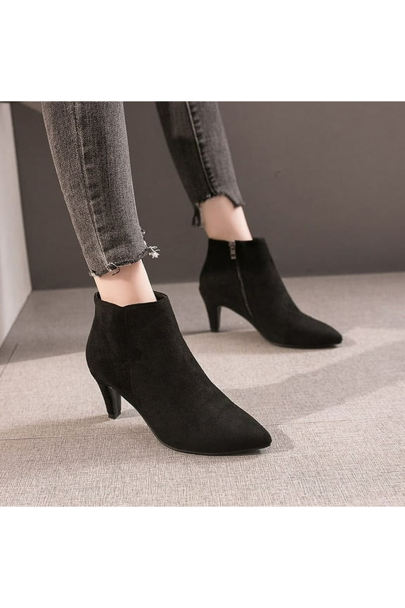 Ankle Boots for Women Vintage Women Slip On Boots Pointed Toe Round High Heel Short Dress Shoes Black 6.5