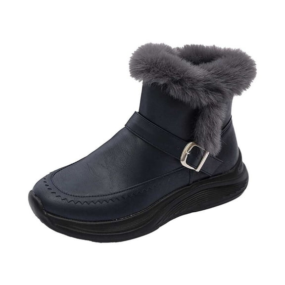 Ankle Boots for Women Winter Fashion Snow Boots with Thick Zipper and Metal Buckle for Warmth and Comfort Pu 37 Size