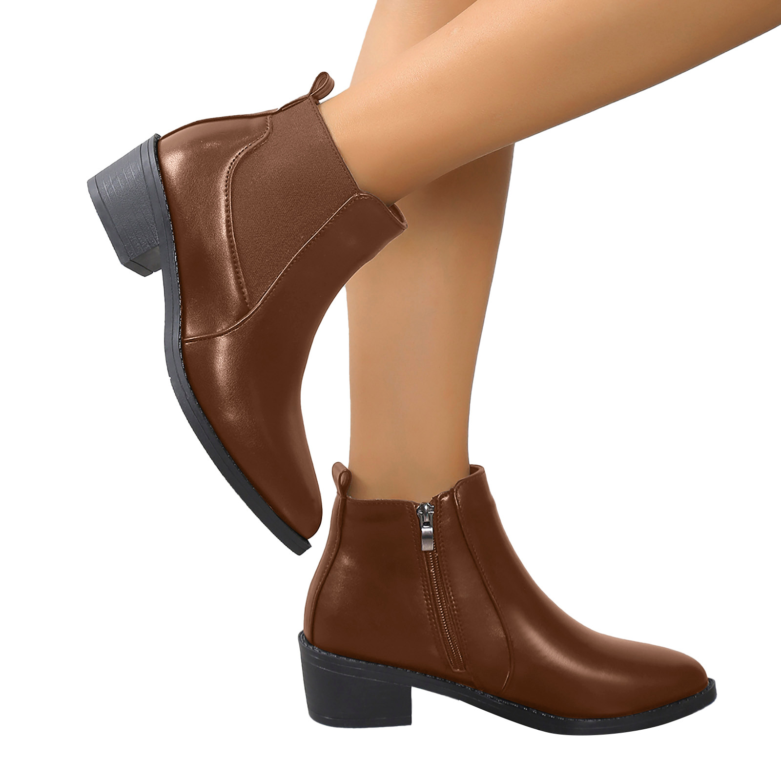 Ankle Boots for Women Women Artificial Leather Autumn Square Heels