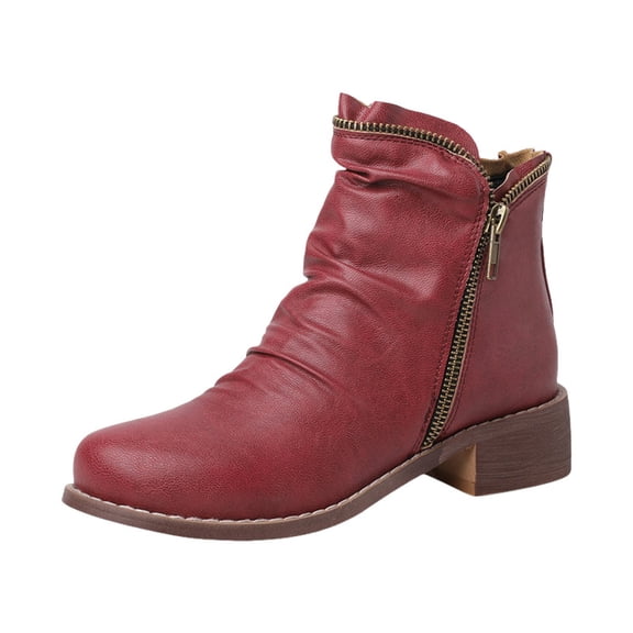 Ankle Boots for Women Zip Around Round Toe Chelsea Booties Retro Slouchy Casual Heeled Short Boots
