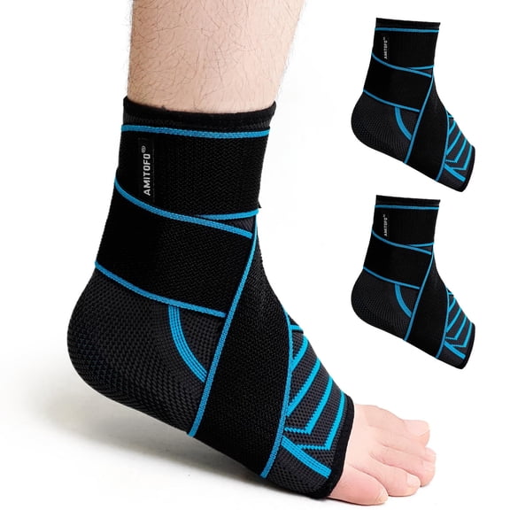 Ankle Brace, 2 Pcs UNEEI Ankle Support Wrap Compression Sleeve For Sprained Ankle - Foot Brace For Injured Foot For Women Men With Adjustable Bandage For Plantar Fasciitis Relief
