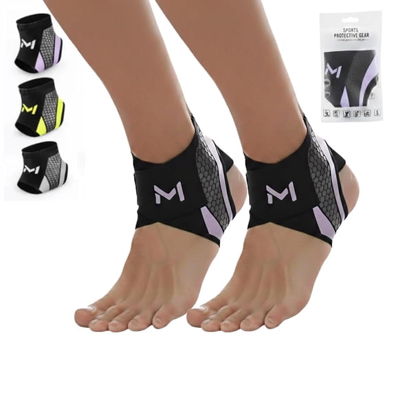 Ankle Brace, Adjustable Basketball Ankle Stabilizer, Open Heel Compression Sleeve for Men & Women, Professional Grade for Basketball & Running (2Purple)